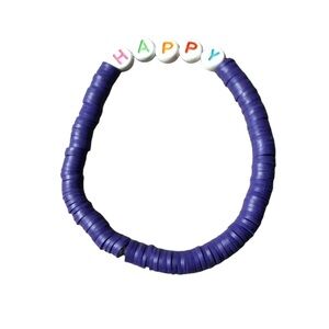 3 FOR $20 HANDCRAFTED Purple “ HAPPY” Clay Beaded Bracelet